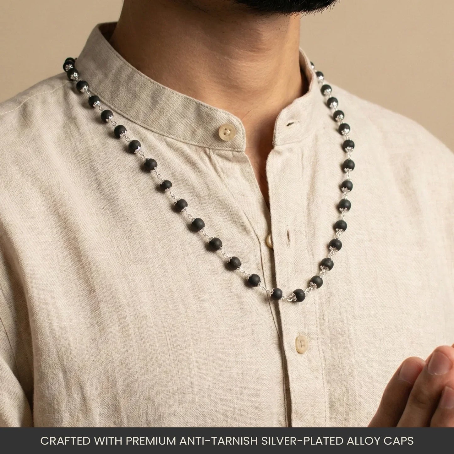 Silver Plated Eternal Karungali Mala - Natural Ebony Wood (Govt. Certified)